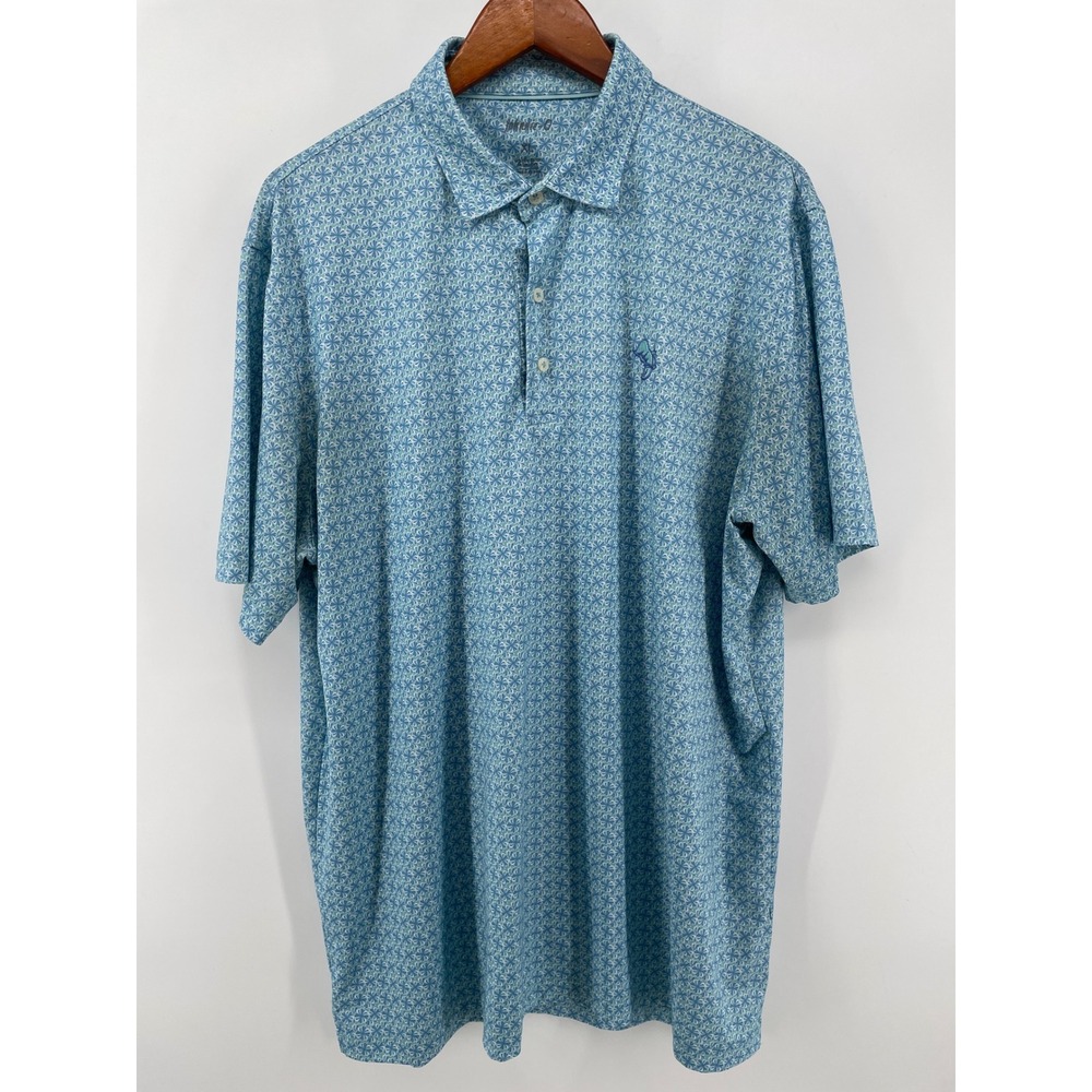 johnnie-O Golf Shirt Mens XL Blue Floral Geometric Performance Short Sleeve Polo